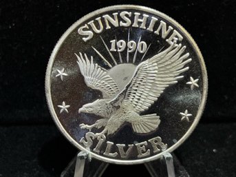 Vintage 1990 Sunshine Mining .999 Fine Silver 1 Troy Ounce Round