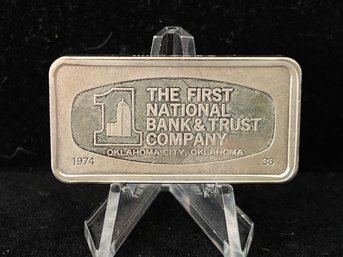 1974 1000 Grain Sterling Silver Bank Bar - First National Bank Oklahoma City