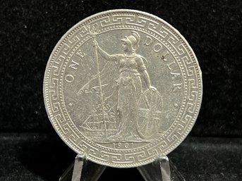 1901 Britain British Trade Dollar .900 Silver Coin