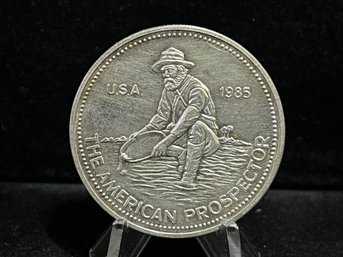 1985 Englehard Mint The American Prospector One Troy Ounce .999 Fine Silver Round
