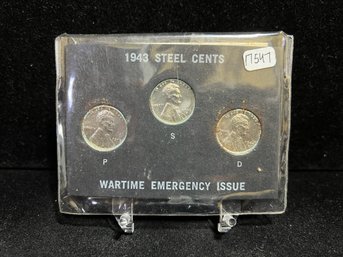 1943 Steel Wheat Cent Wartime Steel Cent 3 Coin Set