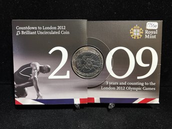 2009 Countdown To London 2012 Olympic Games Five Pounds Clad Coin