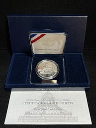 2000 US Mint Library Of Congress Commemorative Proof Silver Coin