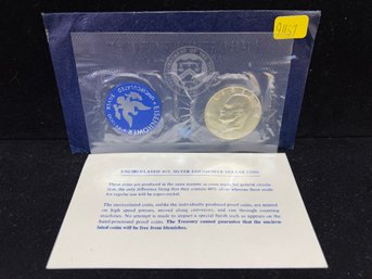 1974 U.S. Mint Eisenhower San Francisco Uncirculated Dollar Blue Envelope