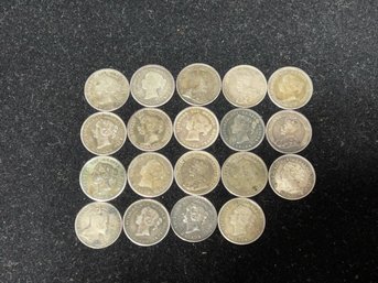 Lot Of 19 Canadian Silver 5 Cent Coins