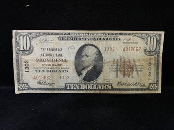 1929 $10 National Currency Providence National Bank Of Providence Rhode Island