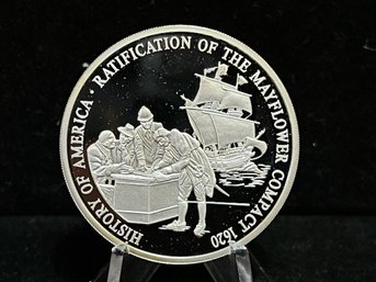 American Mint The Birth Of Our Nation 'Mayflower Compact' 20 Gram .999 Fine Silver Round