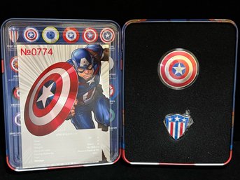 2021 Fiji Captain America Shield And Pin One Troy Ounce .999 Fine Silver Round - Original Box With COA