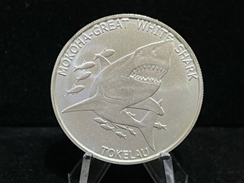 2015 Tokelau Mokoha Great White Shark One Troy Ounce .999 Fine Silver Round