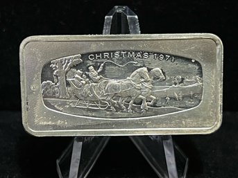 1971 Franklin Mint Christmas 1000 Grain .925 Fine Silver Bar