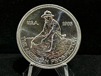 1985 Engelhard Mint The Prospector One Troy Ounce .999 Fine Silver Round