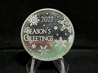 2022 Seasons Greetings One Troy Ounce .999 Fine Silver Round