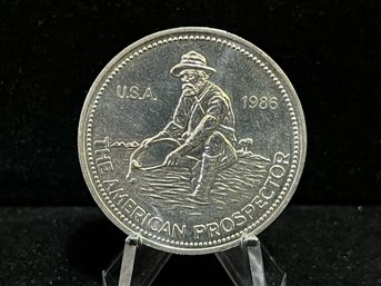 1986 Engelhard Mint The Prospector One Troy Ounce .999 Fine Silver Round