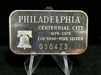 1976 Philadelphia Centennial City Troy Ounce .999 Fine Silver Bar