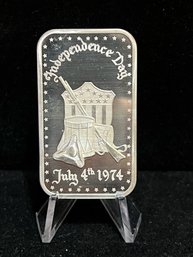 1974 Madison Mint Independence Day One Troy Ounce .999 Fine Silver Bar