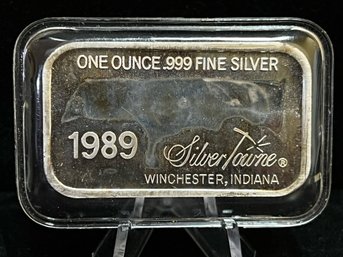 1989 Silver Towne Winchester Indiana One Troy Ounce .999 Fine Silver Bar