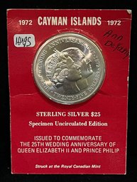 1972 British Cayman Islands $25 51.84g Sterling Silver Royal Wedding Commemorative Uncirculated Coin