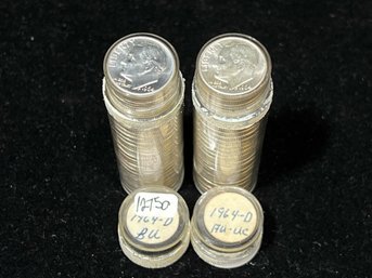 Two Rolls Of 50 Uncirculated Roosevelt Silver Dimes - 1964 D - AU - BU