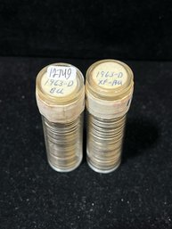 Two Rolls Of 50 Uncirculated Roosevelt Silver Dimes - 1963 D - Various Grades