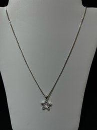 925 Sterling Silver Box Chain With Star Pendant CZ Necklace - 24 Inches