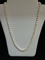 14K White Gold Clasp Natural Pearl Necklace - 19 Inches - 6mm