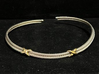 .925 And 14K Yellow Gold Open End Cable Choker Necklace