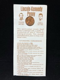 Lincoln-Kennedy Counter Stamped Penny Astonishing Coincidences Card