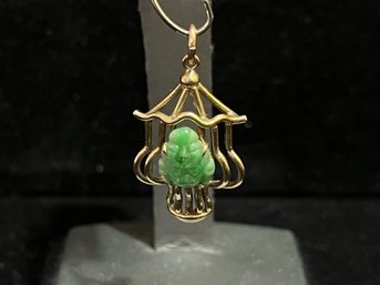 14K Yellow Gold Hand Carved Jade Pendant