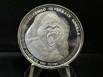 Republic Of The Congo 5000 Francs Silverback Gorilla One Troy Ounce .999 Fine Silver Coin