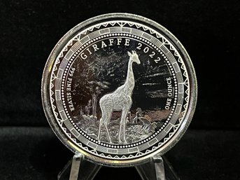 2022 Republic Of Guinea Giraffe 1000 Francos One Troy Ounce .999 Fine Silver Coin
