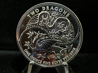 2018 Two Dragons 2 Pounds One Troy Ounce .999 Fine Silver Coin