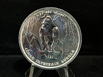2021 Republic Of The Congo Silverback Gorilla 500 Francs One Troy Ounce .999 Fine Silver Coin