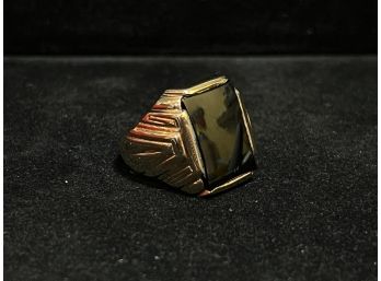 Vintage 10K Yellow Gold Onyx Deco Ring - Size 11