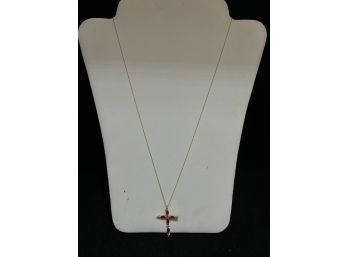 10K Yellow Gold Ruby And Diamond Cross Necklace - 18 Inches