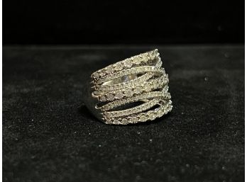925 Sterling Silver Diamond Cocktail Ring - Size 7