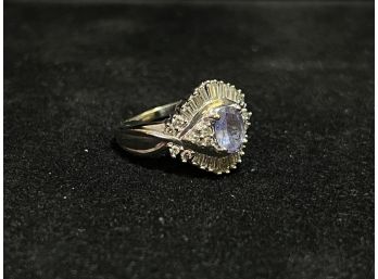 14K White Gold Amethyst And Diamond Cocktail Ring - Size 5