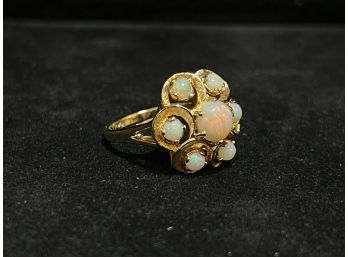14K Yellow Gold Opal Cluster Ring - Size 7