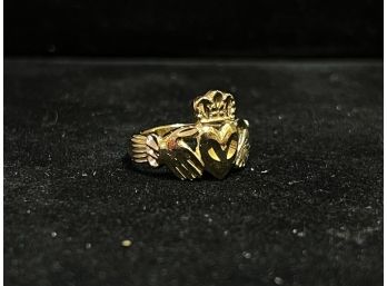 14K Yellow Gold Irish Claddagh Ring - Size 7.5