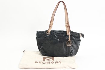 Work Ready! Womens Michael Kors Snakeskin Effect Black Leather Cream Handle Tote Bag