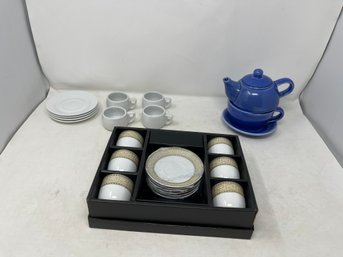 Huge Lot Of Tea Cups & Sets Incl Apulum Porcelain & Brand New Greek Key Accented Set