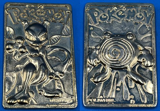 Vintage 1999 Pokemon 23K Gold Plated Mewtwo &  Poliwhirl Trading Card #1- (A5)