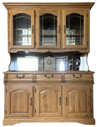 PACIFIC FRAMES INDUSTRIES Wood & Composite Hutch With Leaded Glass Doors & Mirrored Back