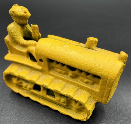 Vintage Cast Iron Yellow Tractor - (LR)