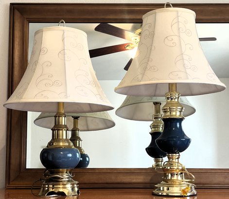 Ceramic & Brass Tone Lamps With Matching Lamp Shades - (B2)