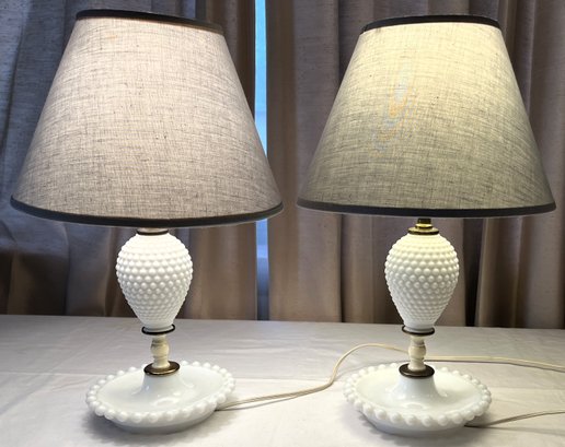 Set Of 2 Vintage Milk Glass Lamps - (K)