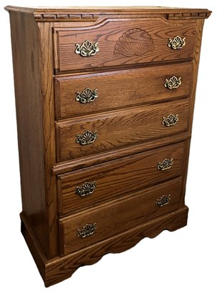 Vintage 5 Drawer Wood Dresser - (BBR)