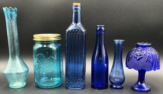 Vintage Blue Glass Bottles & Jars   - (FP)