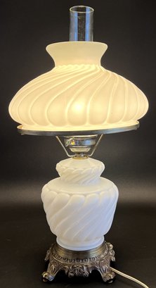 Vintage Milk Glass Hurricane Table Lamp - (FR)