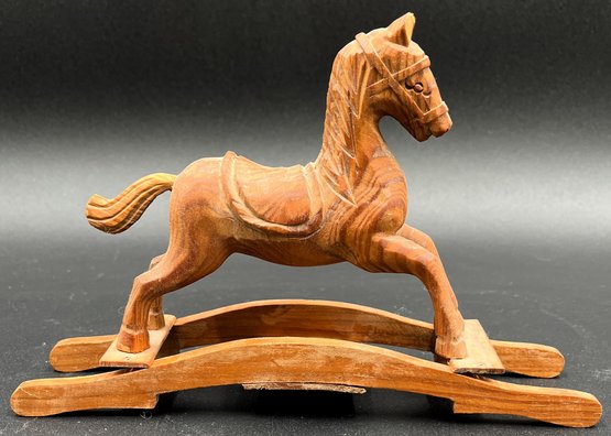 Vintage Miniature Carved Wood Rocking Horse - (FR)