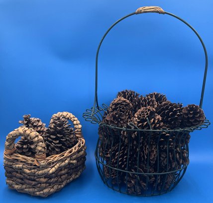 2 Baskets Of Pinecones Metal Basket - (KS)